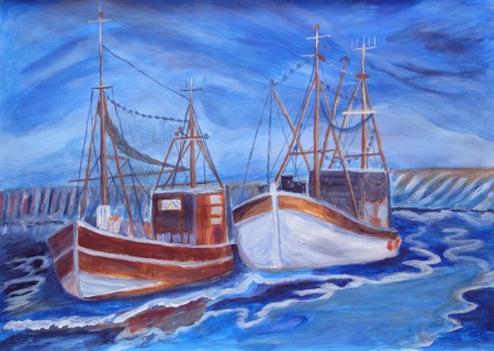 Boote im Wasser 50cm x 70cm auf Papier "frei nach Foto"